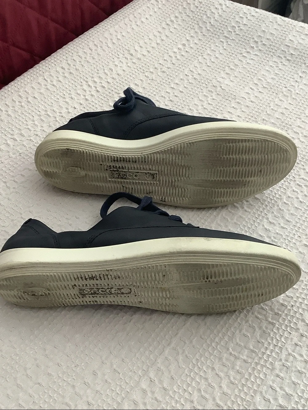 Ecco Navy Leather Lace-Up Sneakers with Cream Soles